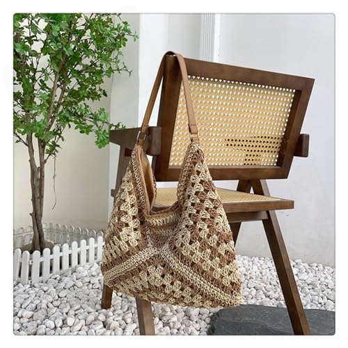 Straw Hobo Bag for Women 2026 Boho Woven Beach Purse Large Summer Straw Tote with Lining Black Raffia Shoulder Bag | straw material - color: Khaki 2 With Adjustable Strap