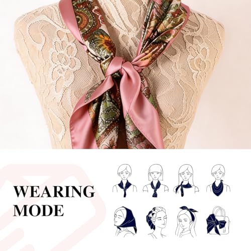35 x 35 Women's Fashion Pattern Large Square Silk Like Hair Scarf Head Sleeping Wrap Satin Neck Bandana for Gift… - color: Big Cashew Pink