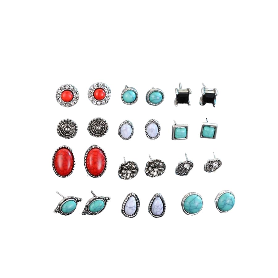 36 Pairs Imitation Pearl Earrings Round Ball Ear Studs Colorful Faux Mixed Sizes Stud Earrings Set for Women Classic Bohemian Turquoise Oval Jewelry Gifts - color: Style 05(12 Pairs)