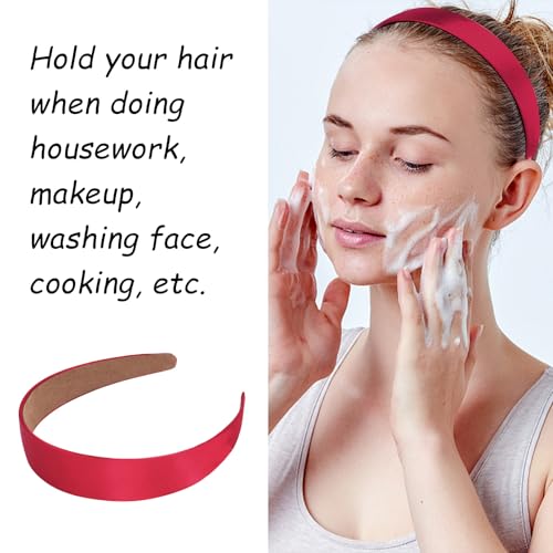 Wecoe 10 Pack Dark Red Headbands 1 Inch Wide Satin Headbands Women Non Slip Fashion Plain Solid Hairbands DIY Halloween Valentine' s Day Hair Accessories for Women Girls Diademas Para Mujer - color: Dark Red