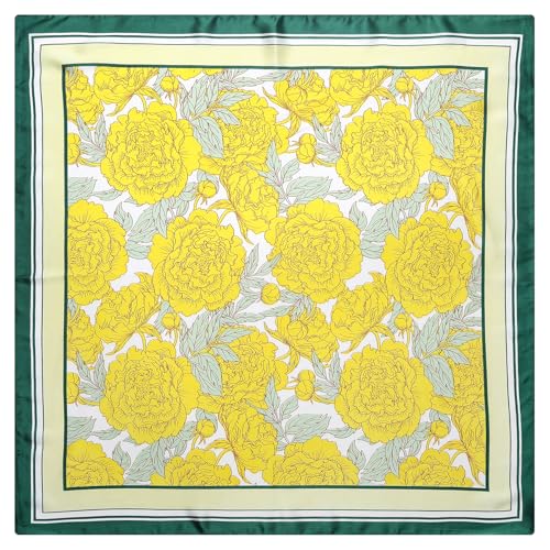 Stlvoll 27.5" Silk Neck Scarf of Women's Fashion Head Scarf Square Neck Satin Scarfs for Bag Hair Scarves Gift - color: Flower/Yellow/Green/Beige