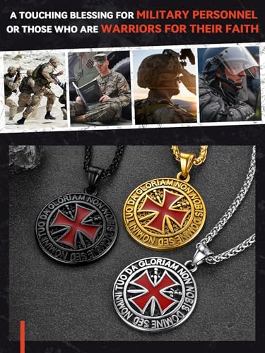 FaithHeart Knights Templar Necklace for Men, Christian Necklace for Men Stainless Steel Pendant Neckalces Christian Gifts with Gift Box - color: 01. Medal-Silver