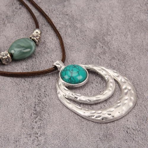 Boho Necklaces for Women Chunky Circle Necklace Layered Boho Circle Leather Choker Necklace Long Vintage Necklaces Bohemian Jewlery Gifts - style: Bohemian Chain Necklace