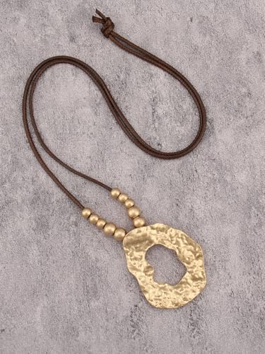 GelConnie Leather Necklaces Turquoise Long Boho Necklaces for Women Brown Chunky Circle Pendant Chocker Necklace Gold Sweater Necklace - style: Large Boho Necklace