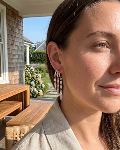 MUMREUES Gold Earrings for Women Trendy 14K Gold Plated Dangle Earrings Small Hoop Huggie Drop Stud Earrings Cubic Zirconia Simple Minimalist Dainty Chain Tassel Hypoallergenic Earrings - color: Tassel & Rose Gold