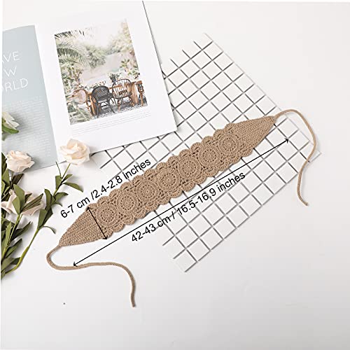 CHLINS Headband, 3PCS Crochet Hairband for Women - Floral Elastic Handmade Head Wrap Bohemian knit Headband for Women and Girls (Purple, Beige, Light coffee) - color: Purple+Beige+Light coffee