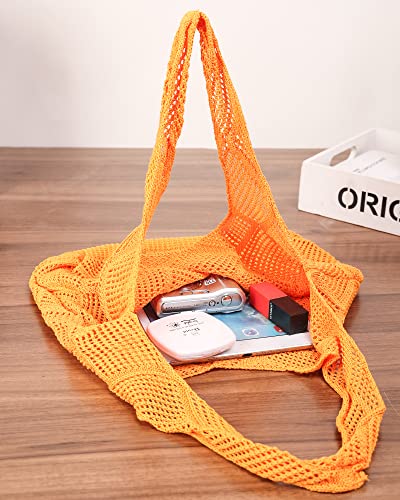 Crochet Mesh Beach Tote Shoulder Handbags Hobo Summer Aesthetic Women's Bag - color: Orange