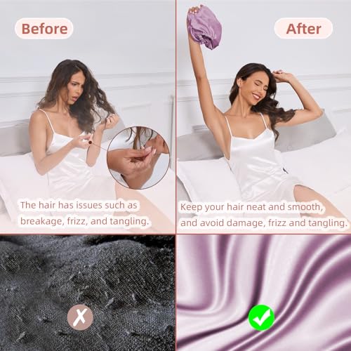 Adjustable Silk Satin Hair Bonnet for Sleeping Women, Double Layer, Silk Hair Wrap for Sleeping Women Men, Curly Natural Braid Straight Unisex - Lavender - color: Lavender