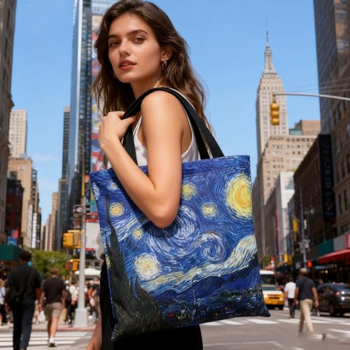 Canvas Tote Bag for Commuting, Foldable Travel Tote Bag Beach Bag Reusable Grocery Bags for Men Women, 13.4 x 14.2 Inch - color: A-sky