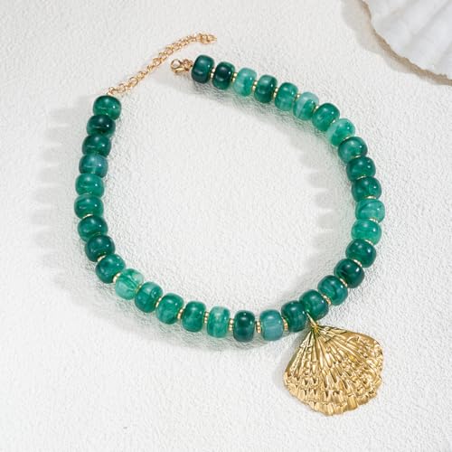 Chunky Beaded Starfish Shell Necklace for Women Colorful Boho Summer Chain Choker Beach Necklace with Acrylic Beads Trendy Chunky Jewelry Gifts - color: Green