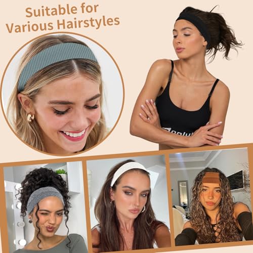 8 Packs Knitted Thick Headbands for Women Fashion Wide Hairbands Non Slip Boho Head Bands Workout Outdoor Yoga Sports Hair band Hair Accessories - color: muti-color-1