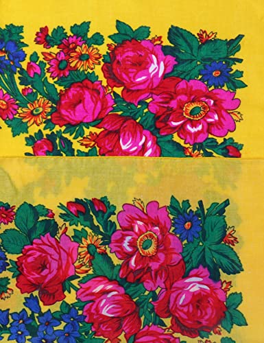 MJ SERECA Acrylic Bandana Printed Hair Scarf Square Ukrainian Head Scarf Floral Babushka Neck Scarf for Women 30"/42"/60" - color: 1 Pack-e 60"