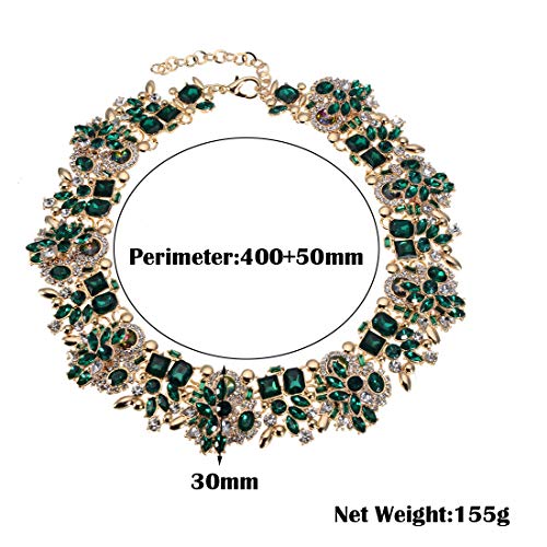 Jerollin Crystal Rhinestone/Pearl Statement Chain Necklace, Vintage Choker Bib Pendant Necklace Bohemian Bling Tassel Collar Statement Necklace for Evening Party - color: Green