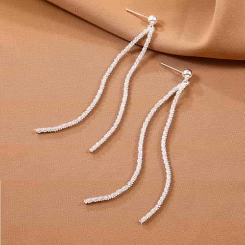 Long Dangle Earrings for Women 925 Sterling Silver/14K Gold Plated Tassel Chain Dangle Drop Earrings for Women Dainty Minimalist Dangling Drop Earrings for Prom Party Jewelry - style: Chain-4-Gold