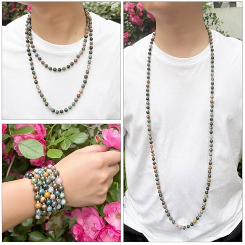 Beaded Necklace Hand Knotted for Woman - color: India Agate