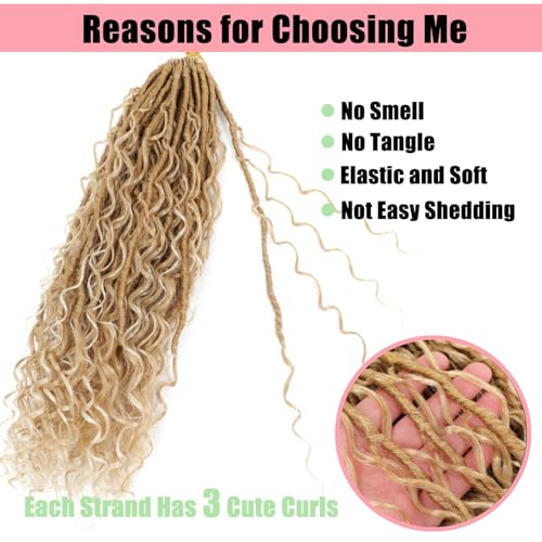 Goddess Locs Crochet Hair 7 Packs Bohemian Faux Locs Pre-Looped Braids, Boho Goddess Soft Locs Crochet Hair with Curly Ends Hair Extensions for Women (27/613, 18 Inch) - color: 27/613, size: 18 Inch
