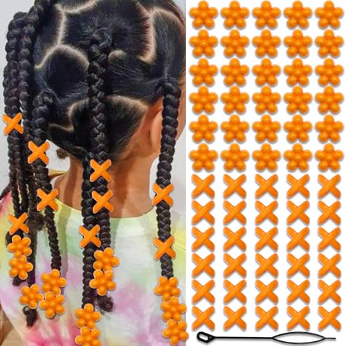 NAISKA 60PCS Flower Beads for Hair Orange Hair Beads for Braids Large Dreadlock Bead Loc Jewelry Cute Braids Accessories for Kids Girls - color: Orange