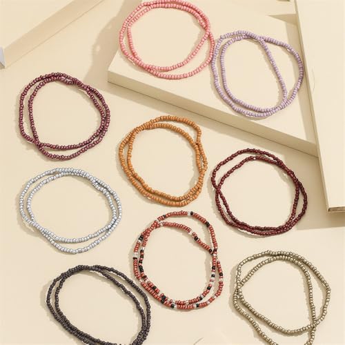 Fuqimanman2020 18Pcs Boho Stackable Beaded Bracelets for Women Colorful Handmade Multilayered Rice Beads Anklets Set Summer Beach Bohemian Jewelry Gift - color: Style 1 Brown