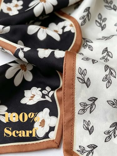 kcctoo 59" Mulberry Silk Like Head Scarf Women's Fashion Square Neck Satin Scarfs for Bag Hair Scarves Gift 59 * 5.9” - color: B005-black & White Camellia Silk Scarf