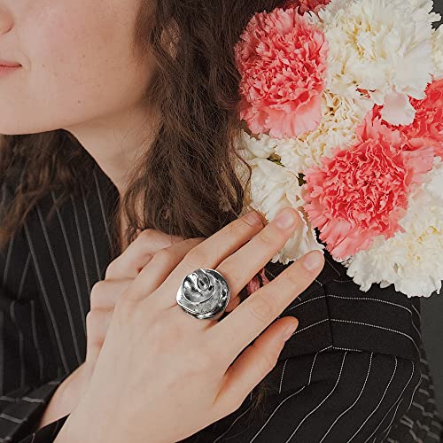Mytys Cocktail Rings for Women Fashion 18K Gold Plated & Silver Flower Statement Ring Wedding Engagement Party Jewelry Gift - color: Silver