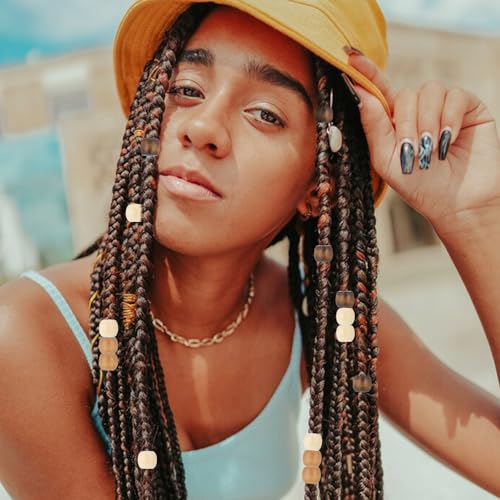 60 Pcs Hair Braids Beads, 12 mm Hair Beads for Women, Multi-Style Wooden Hairs Bead Jewelry for Adult, Men, Dreadlocks Accessories