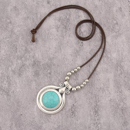 Bohemian Necklaces for Women Long Leather Necklace with Large Pendant Chunky Boho Hippie Jewelry Pendant Chocker Necklace - style: Boho Silver Necklace