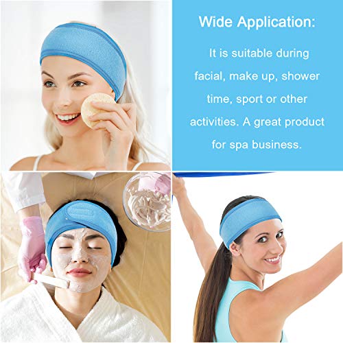 Whaline 4 PCS Spa Headband, Make up Hair Band, Stretch Terry Cloth Headband for Sport Yoga Shower (Blue) - color: Blue