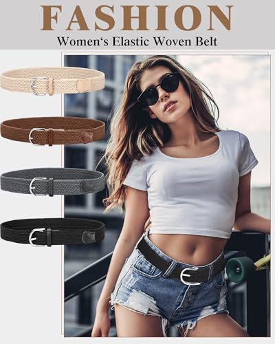 SATINIOR 4 Pack Stretch Belt Women Men Woven Braided Waist Band for Women Dress Tights Golf Casual Pants Shirts Jeans - color: Retro Color, size: M: Fit Waist 36-40 Inches