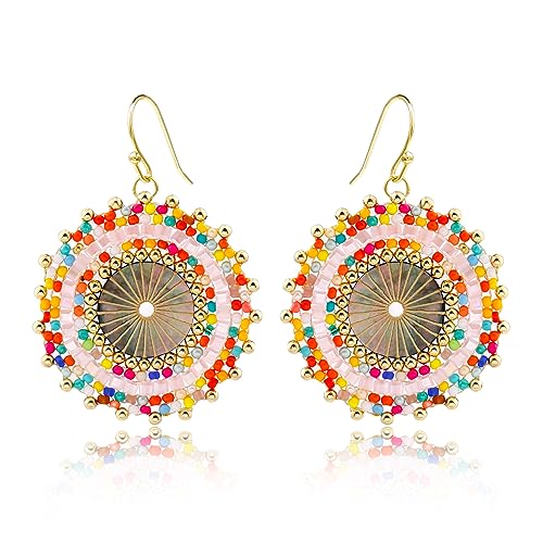 Colorful Bead Earrings For Women Summer Beach Handmade Bead Earrings Bohemia Hoop Dangle Earring For women - color: Colorful