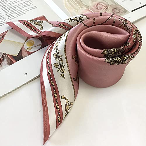 FONYVE 100% Mulberry Silk Scarfs for Women-Lightweight Square Satin Head Scarf-Small Silk Hair Scarf for Sleeping 21"x21" - color: 03 Chain Pink