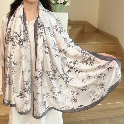 Long Silk Like Scarf Lightweight Satin Scarves Large Sunscreen Shawl Wrap for Women - color: 025.bamboo Grey