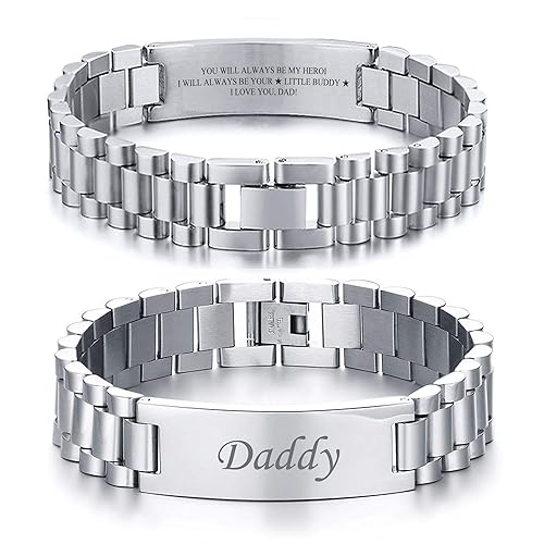 Custom Mens Bracelet Personalized Watch Band Engraved Name Bracelets for Men Customized ID Cuff Wristband Gift for Dad Husband - style: Silver - 1.5cm