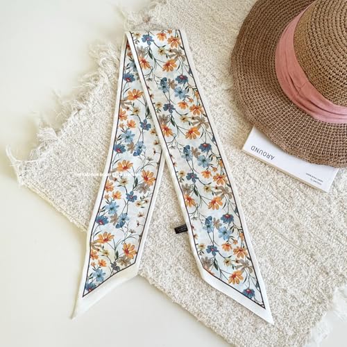 Hair Head Neck Bag Long Scarf Versatile Wrap for Women Soft & Lightweight for Everyday Chic - color: 42 Daisy Flower Beige 3.7 X 38 Inch