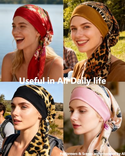 Chemo Headwear for Women Head Scarf Headwraps Silky Soft Turbans for Women Cancer Hats Chemo Beanie Coverings Scarves - color: B Deep Green Pattern