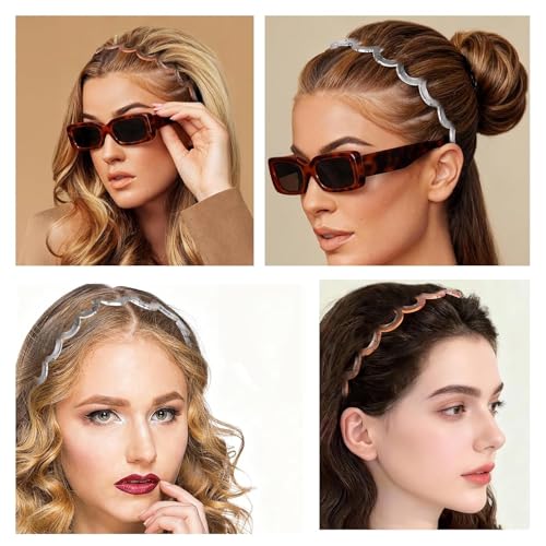 Zigzag Headbands for Women, 2-Pack U-Shaped Hair Comb Headbands, Non-Slip Slick-Back Hair Accessories, Snake Print Gray & Brown Recycled Plastic, Teeth Hairband for Everyday Styling & Workout - color: Snake Print Gray & Brown