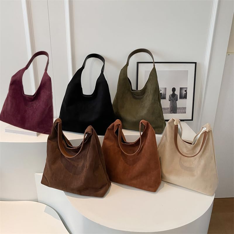 Large Work Tote Bags for Women, Boho Slouchy Suede Purses Handbags - color: Burgundy