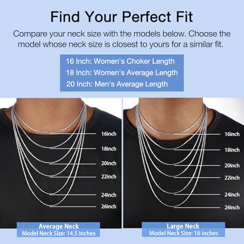 Jewlpire 18K Gold Plated 925 Sterling Silver Chain Necklace for Women, 1.35mm Rope Chain Necklace for Women Men Super Shiny & Durable Women's Chains Necklaces 16 18 20 22 24 26 Inch - color: Shiny Silver, size: 24 Inch