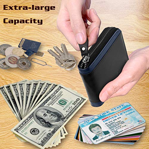 Admetus Mens RFID Blocking Wallets Zipper Leather Wallet for Men Bifold RFID Card Holder - color: Black-23