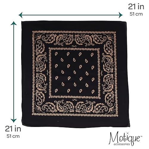 Motique Accessories 22 Inch Cotton Paisley Bandana - color: Black Gold