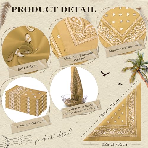 Suhine 12 Pcs Bandanas Bulk for Women Men 22 x 22 Inch Paisley Headband Cowboy Handkerchief Summer Beach Party Costume - color: Beige