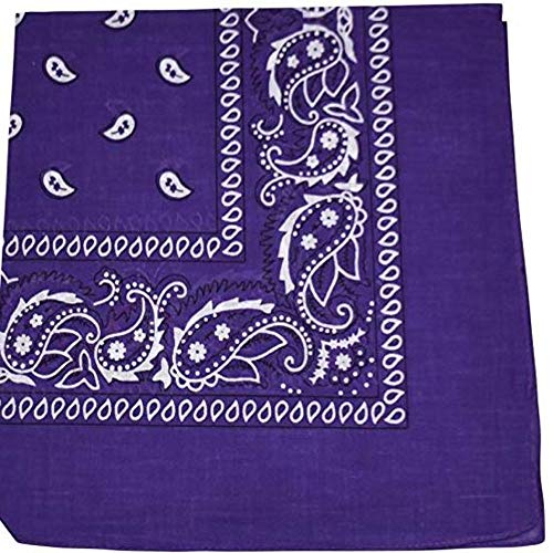 Pack of 3 X-Large Polyester Non Fading Paisley Bandanas 27 x 27 Inches by M.H.I. - color: Purple