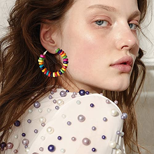 Handmade Nature Wooden Beaded Hoop Earrings Bohemian Minimalist Colorful Circle Round Wood Bead Earrings Vintage Chic Wooden Ethnic Dangle Drop Earrings for Women Statement Jewelry Gifts - color: Color Small Round 2