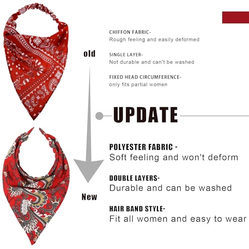 HAIMEIKANG 3 Count Women's Floral Boho Vintage Triangle Scarf Hairbands (Black+White+Red) - color: Black+White+Red