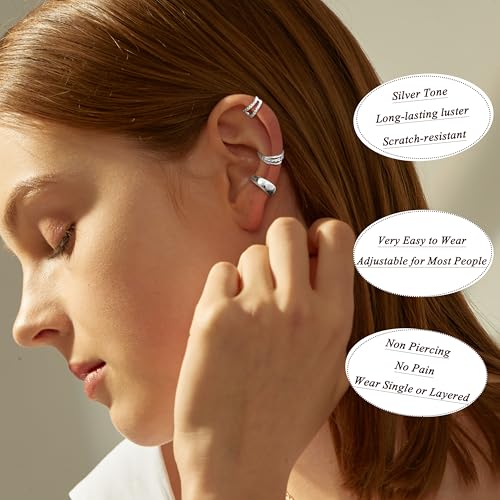 LOYALLOOK Ear Cuff Earrings for Women 14K Gold Plated Ear Cuffs Non Piercing Clip on Cartilage Earring Trendy Fake Earrings Hypoallergenic Huggie Hoop Clip Cuff Earring Lightweight - color: silver-fashion