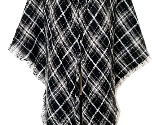 Wander Agio Womens Warm Long Shawl Winter Wraps Large Scarves Knit Cashmere Feel Plaid Triangle Scarf - color: Fichu Black Grey 39