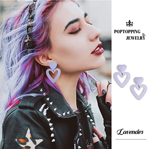 Double Heart Earrings Dangling Heart Drop Earrings For Women Love Heart Dangle Earrings Birthday Gift - color: Purple