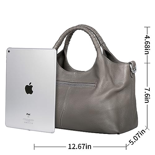 Iswee Genuine Leather Shoulder Bags Purses and Handbags for Women Satchel Designer Cross Body Hobo Medium Size Tote - color: Gray