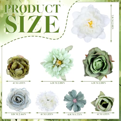 BBTO 21 Pcs Flower Hair Clip Rose Hair Clips Barrettes for Women Flower Accessories Boho Bride Claw Clip Hairpin Brooch Pin Headpiece for Wedding (Forest Green) - color: Forest Green