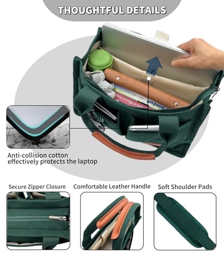 Large Canvas Tote Bag for Women Work Tote Bags with Pockets Laptop Crossbody Purses Everyday Bag Handbags for Travel - color: New Upgrade Plus Dark Green
