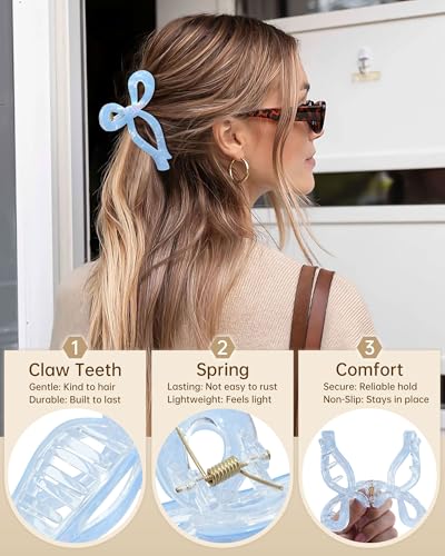 Mesovor Teen Girl Gifts Trendy Stuff - 4 Pack Elegant Bow Hair Claw Clips, Nonslip 4.3" Large Hair Grip Hairclips for Thick | Birthday Gifts for Teens Daughter Sister - color: Mermaid Colorful